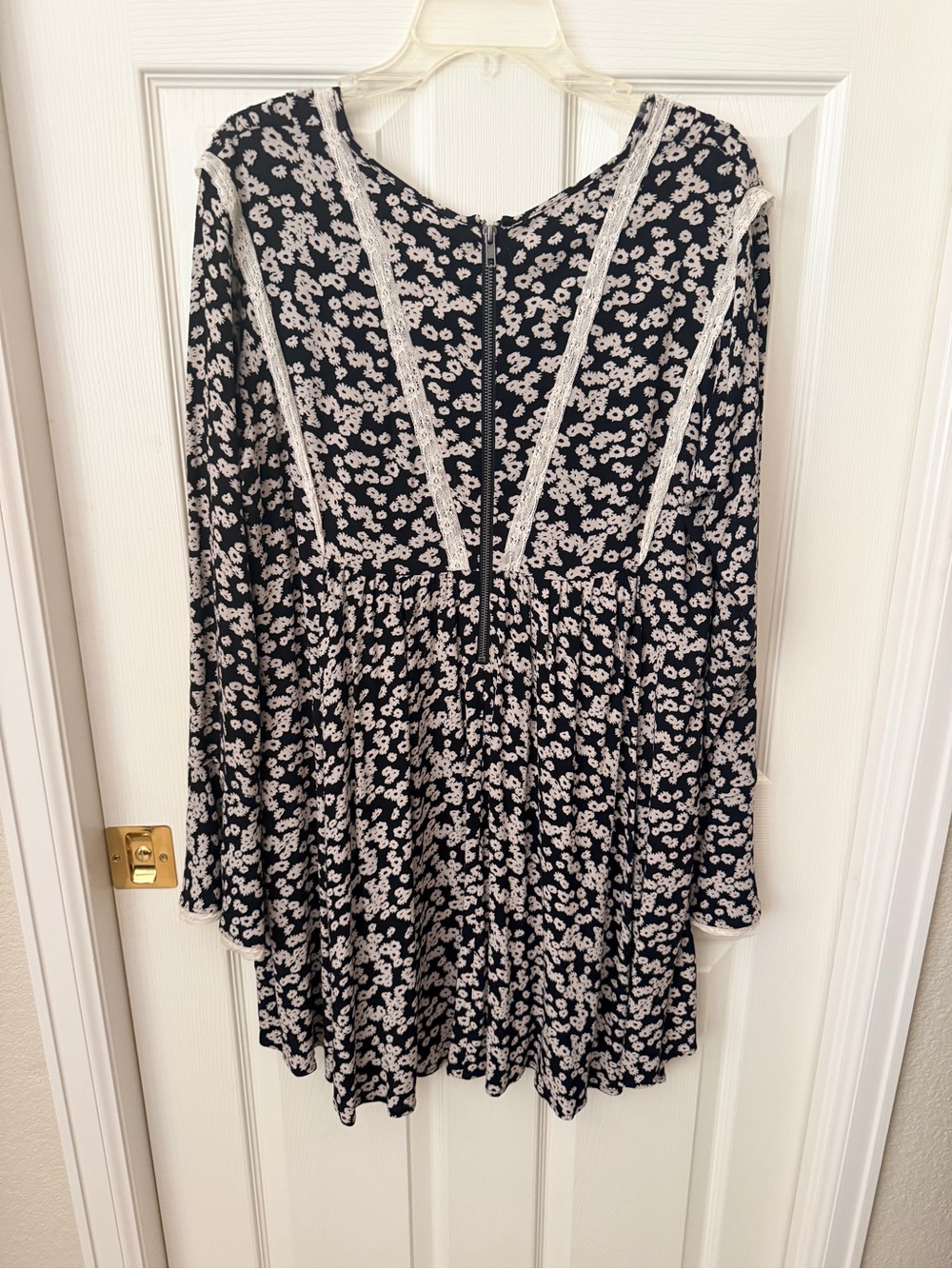 Free People Black Floral Lace-Trim Mini Dress